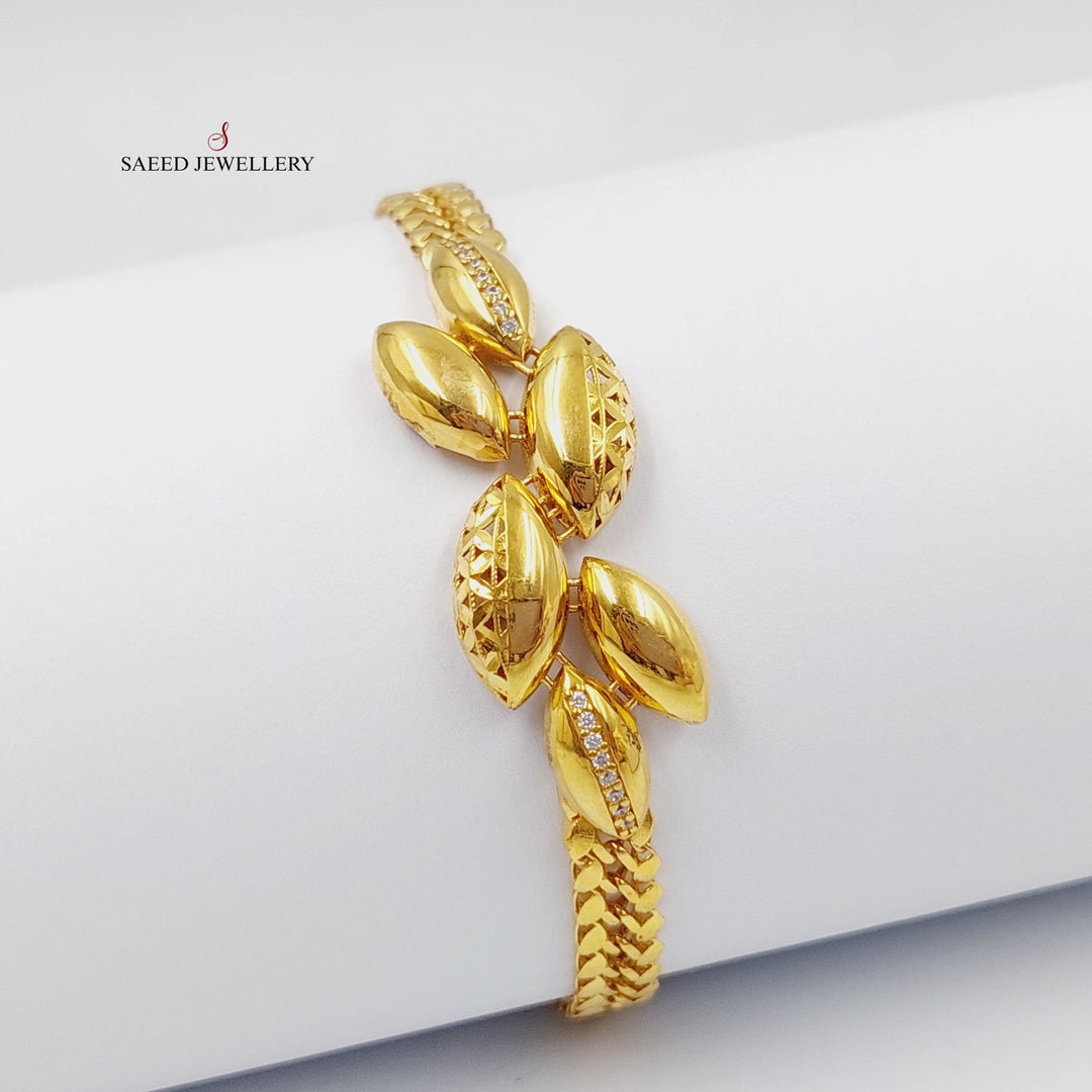 21K Gold Zircon Studded Leaf Bracelet by Saeed Jewelry - Image 5