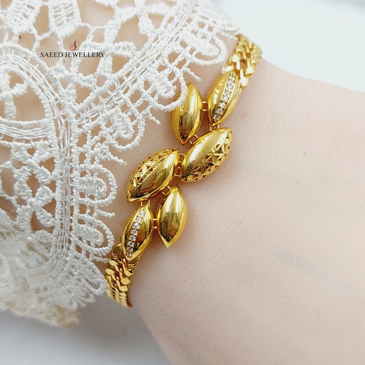 21K Gold Zircon Studded Leaf Bracelet by Saeed Jewelry - Image 6