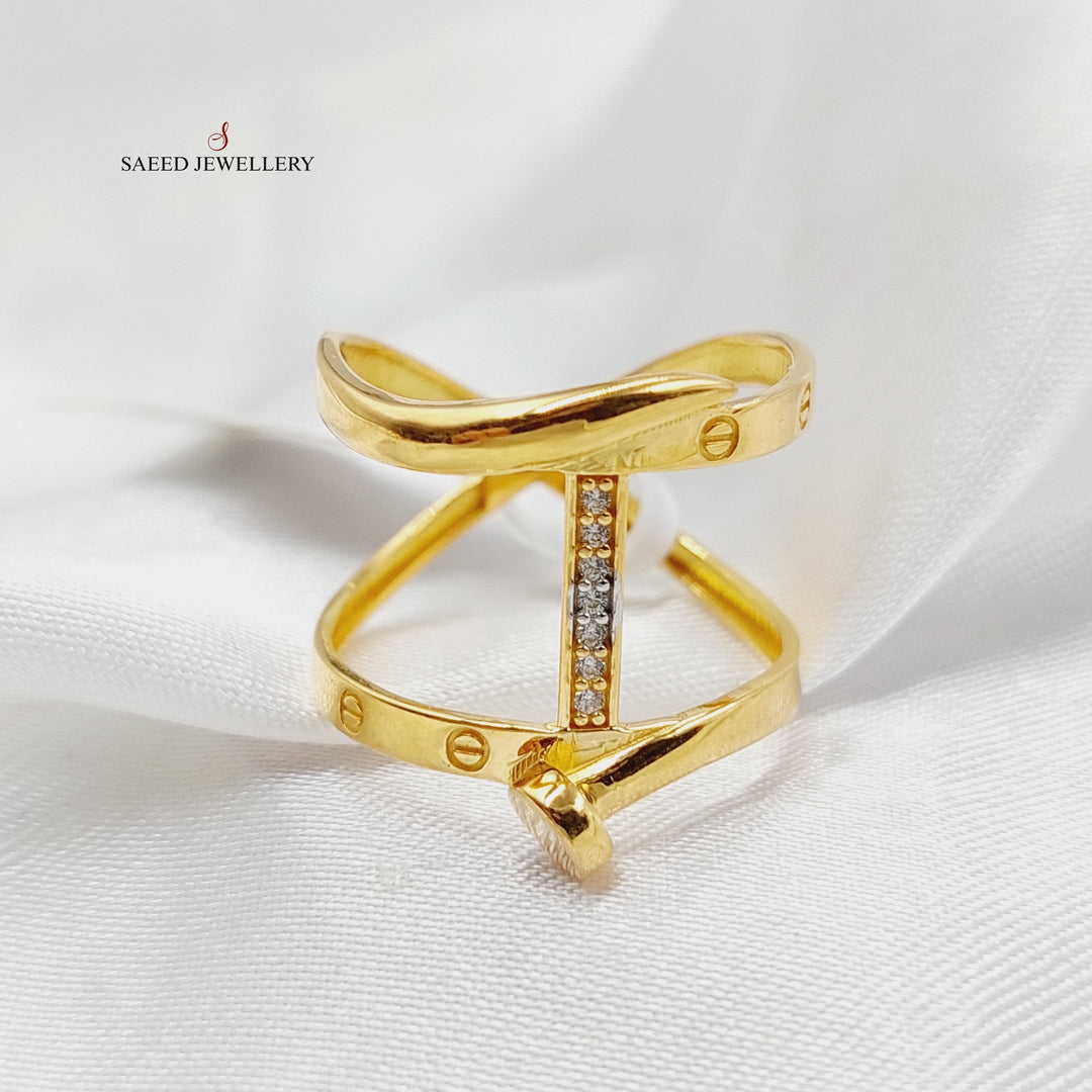 21K Gold Zircon Studded Nail Ring by Saeed Jewelry - Image 1