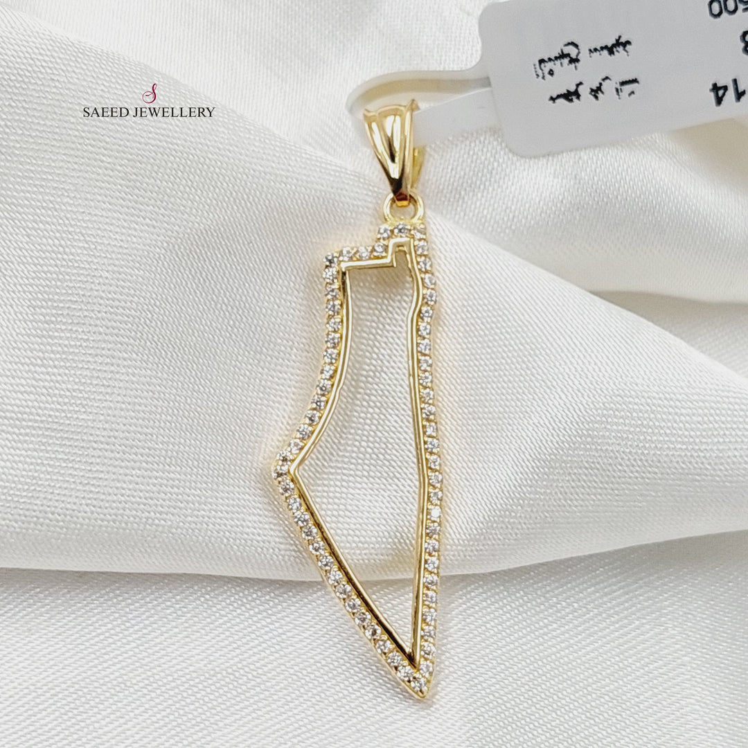 18K Gold Zircon Studded Palestine Pendant by Saeed Jewelry - Image 4