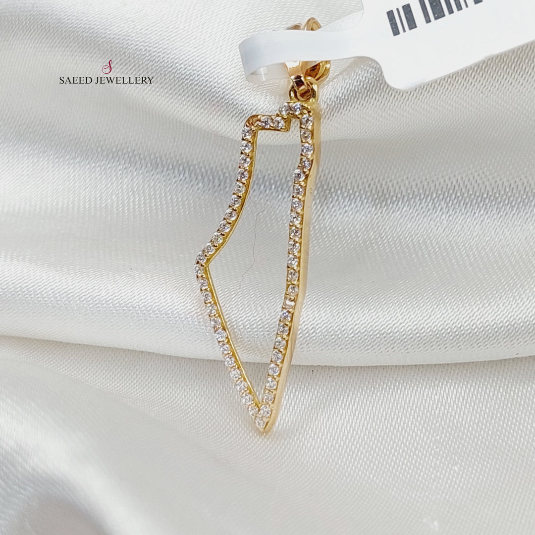 18K Gold Zircon Studded Palestine Pendant by Saeed Jewelry - Image 3