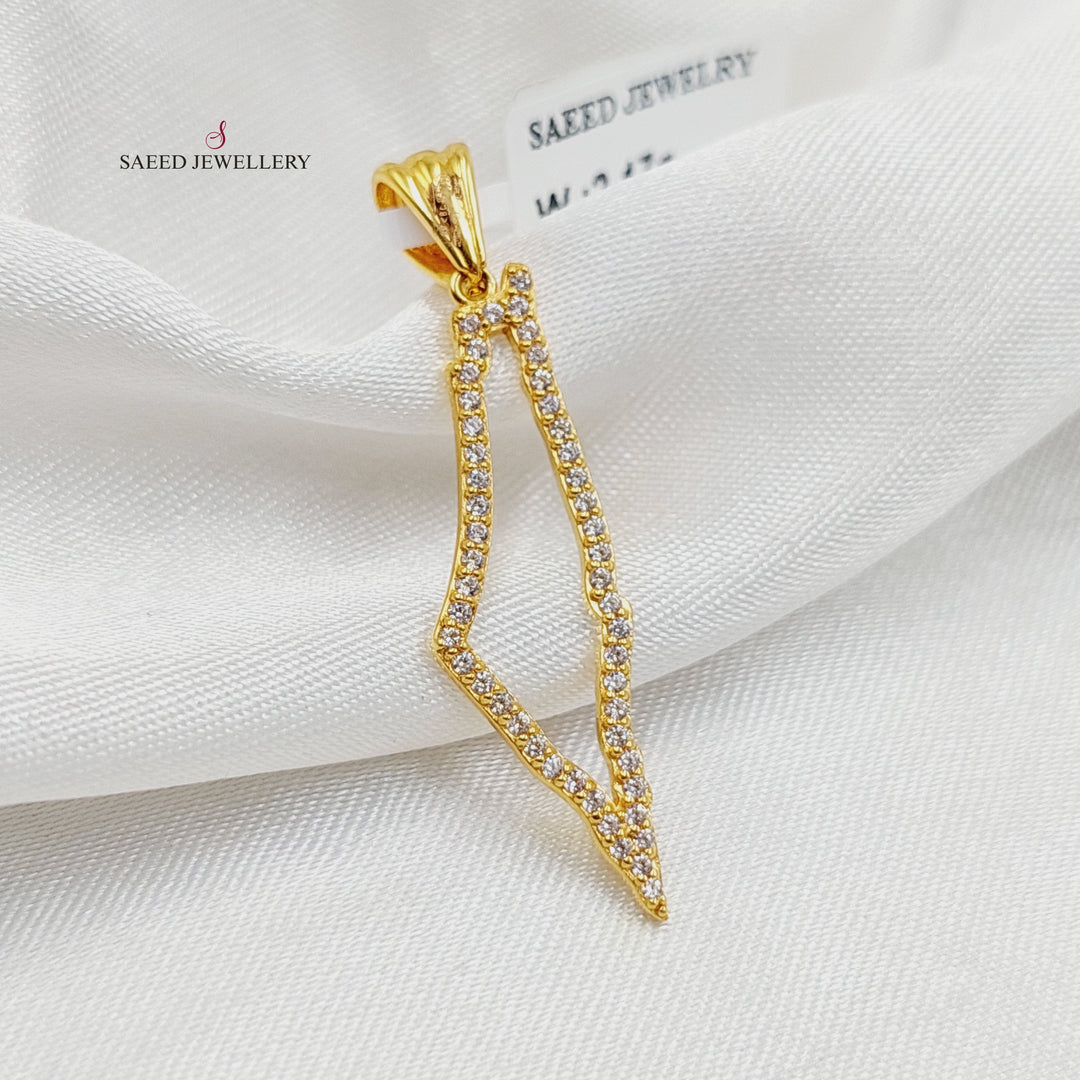 21K Gold Zircon Studded Palestine Pendant by Saeed Jewelry - Image 1