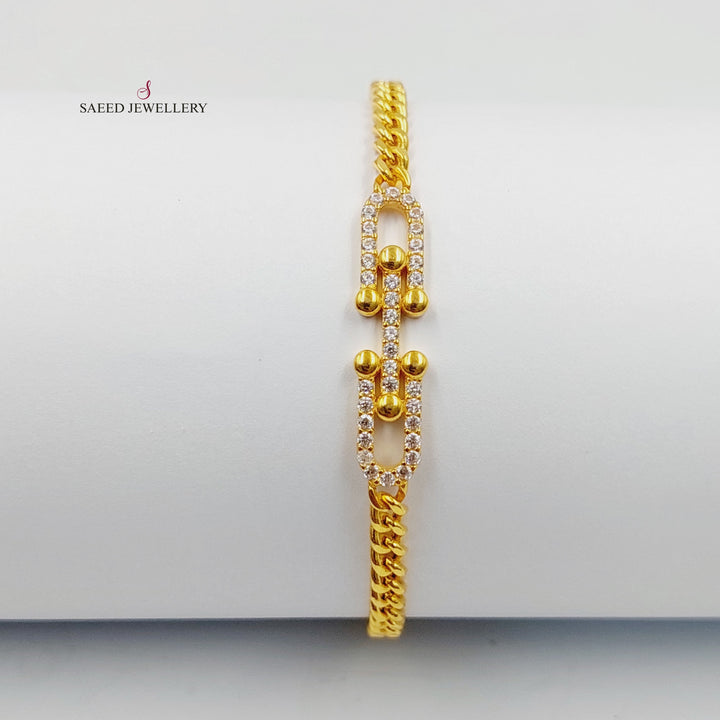 21K Gold Zircon Studded Paperclip Bracelet by Saeed Jewelry - Image 4