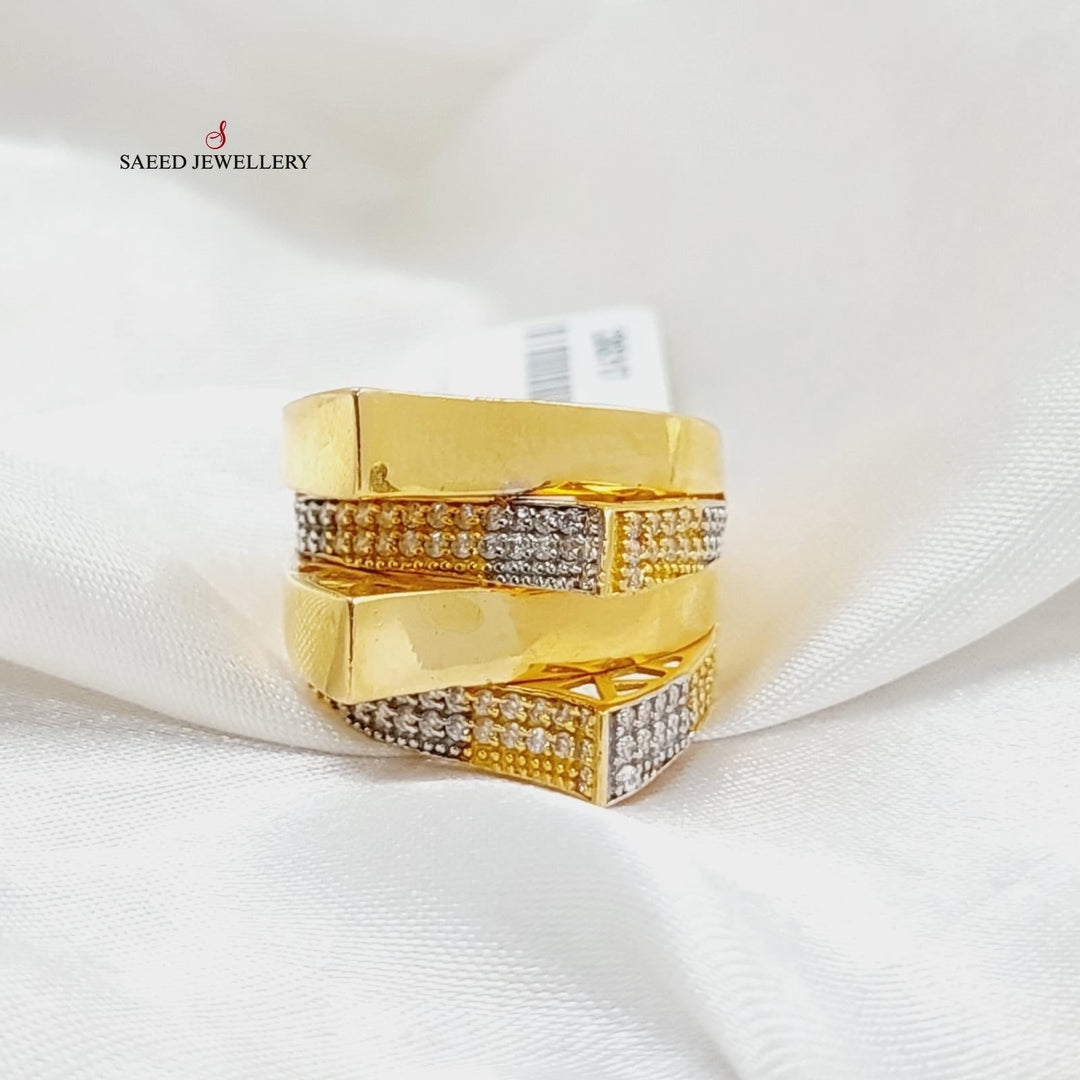 21K Gold Zircon Studded Pyramid Ring by Saeed Jewelry - Image 3