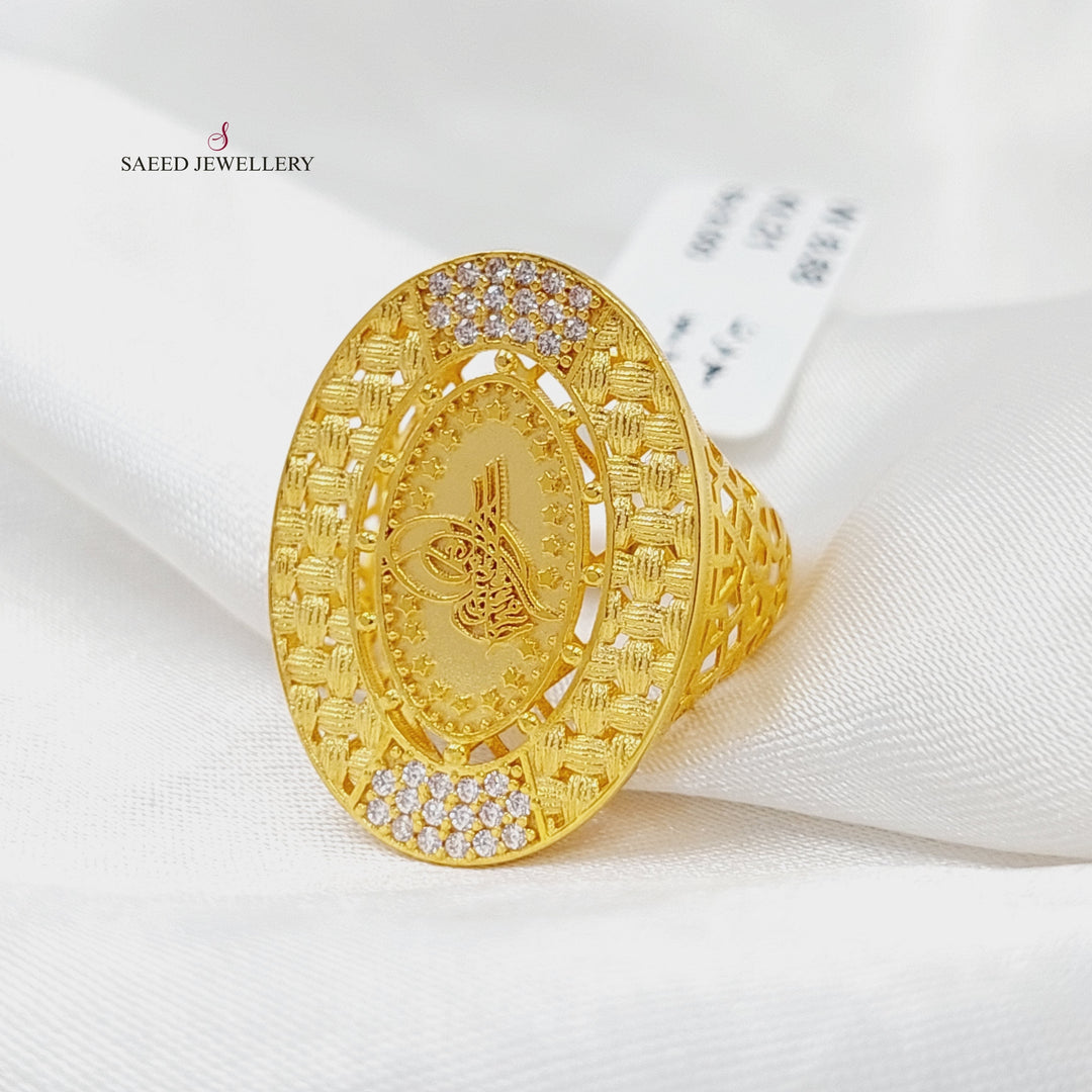 21K Gold Zircon Studded Rashadi Ring by Saeed Jewelry - Image 3