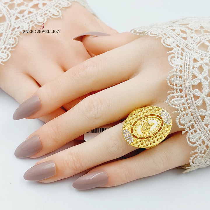 21K Gold Zircon Studded Rashadi Ring by Saeed Jewelry - Image 4