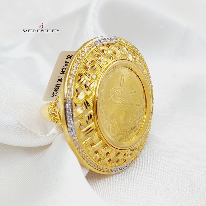 21K Gold Zircon Studded Rashadi Ring by Saeed Jewelry - Image 3