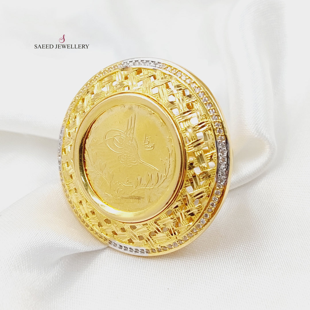 21K Gold Zircon Studded Rashadi Ring by Saeed Jewelry - Image 4