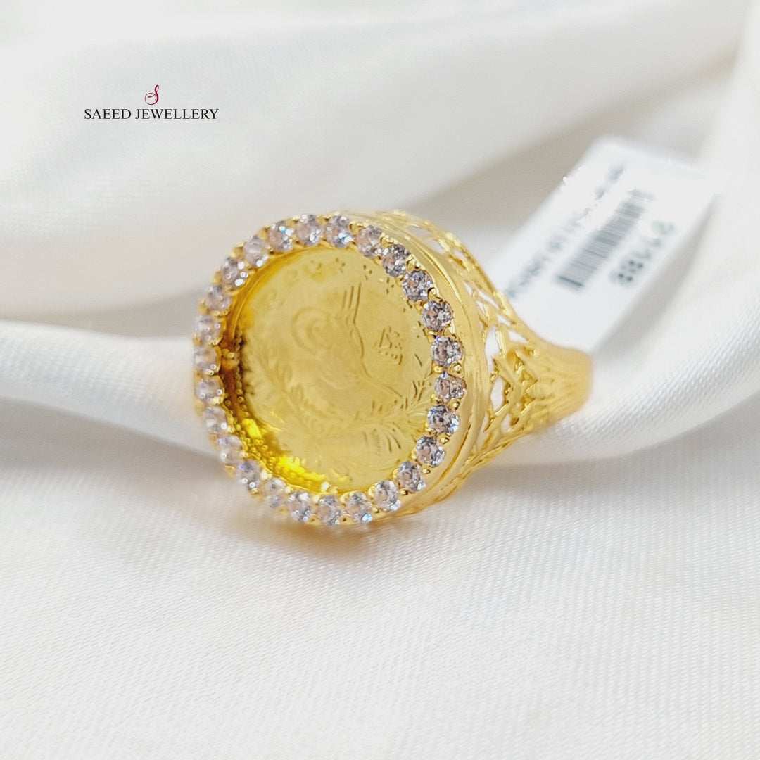 21K Gold Zircon Studded Rashadi Ring by Saeed Jewelry - Image 4