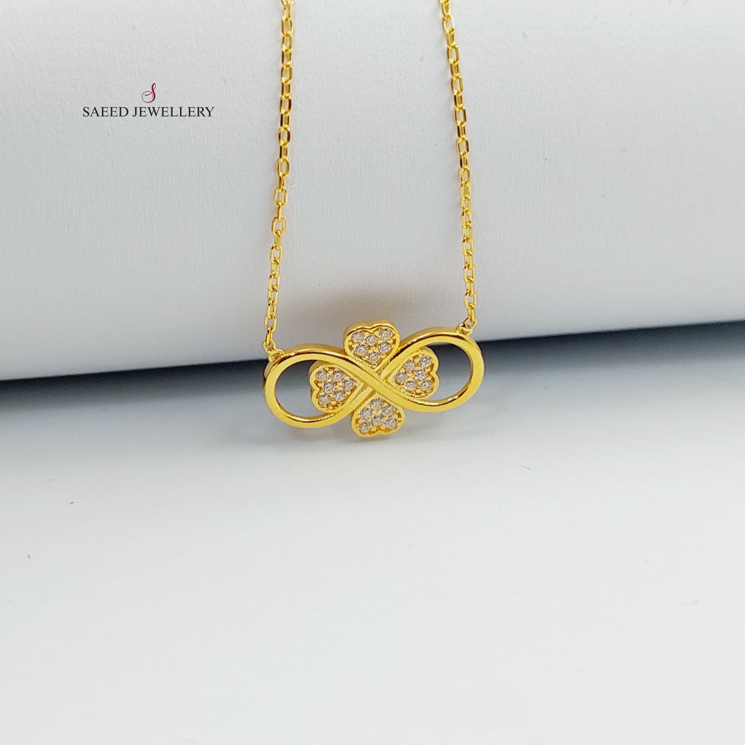 21K Gold Zircon Studded Clover Necklace by Saeed Jewelry - Image 2