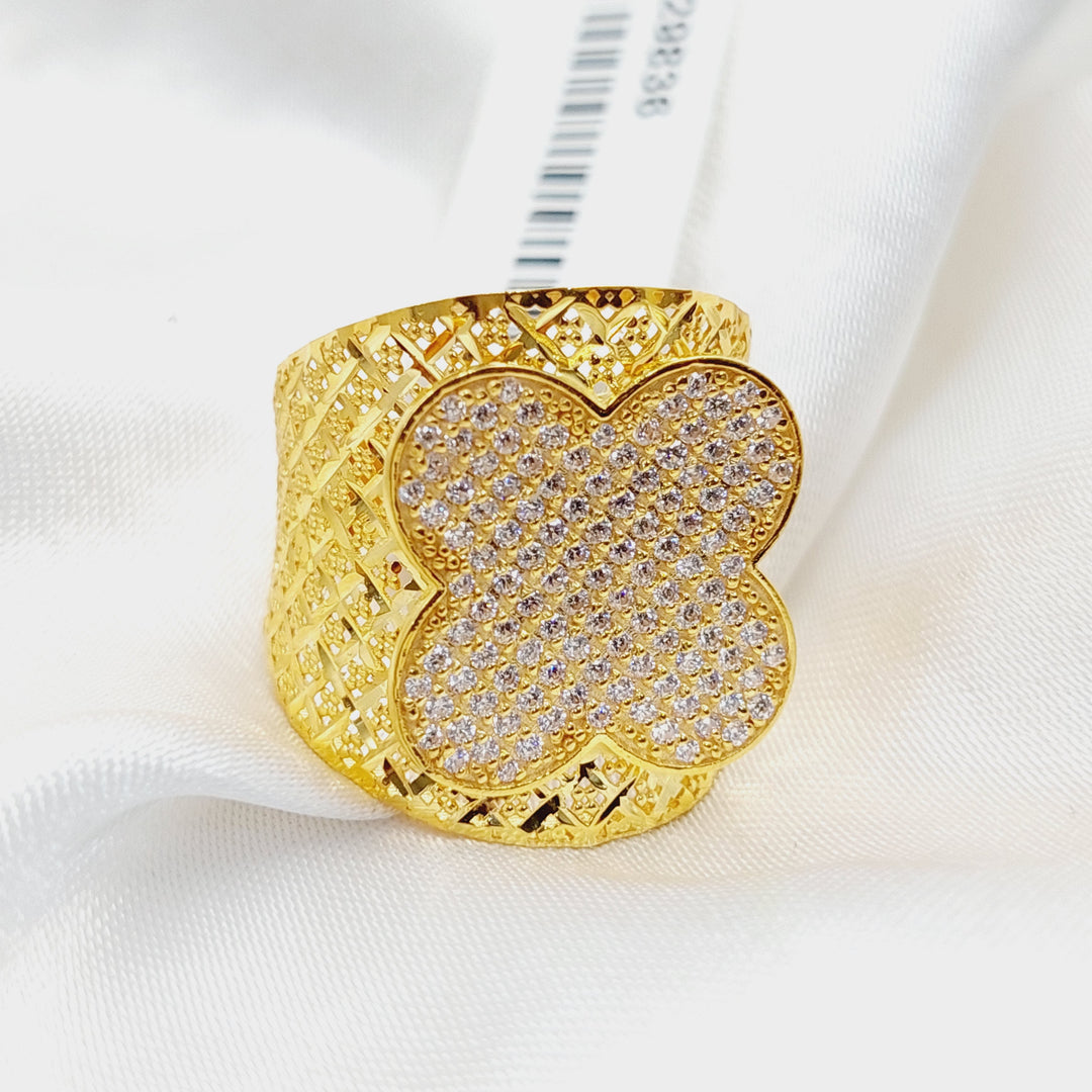 21K Gold Zircon Studded Clover Ring by Saeed Jewelry - Image 3