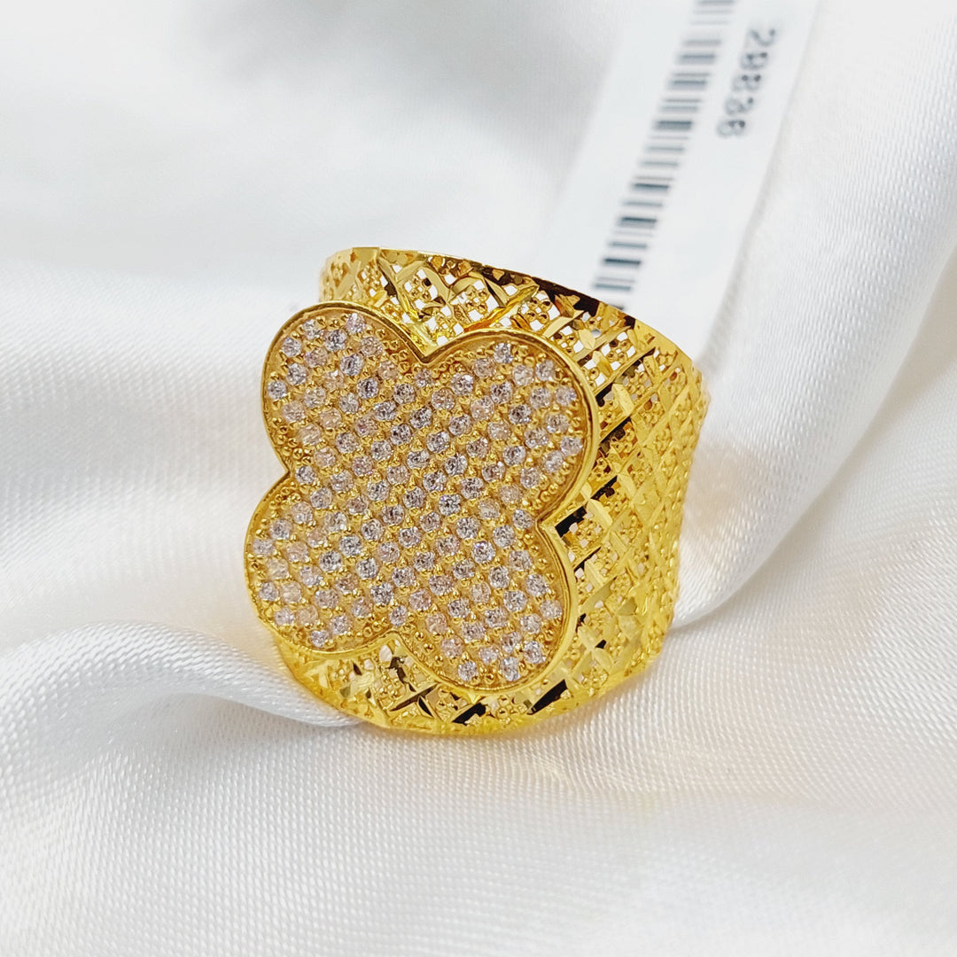 21K Gold Zircon Studded Clover Ring by Saeed Jewelry - Image 4