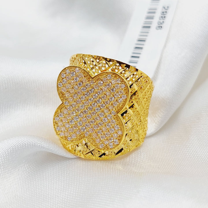 21K Gold Zircon Studded Clover Ring by Saeed Jewelry - Image 4