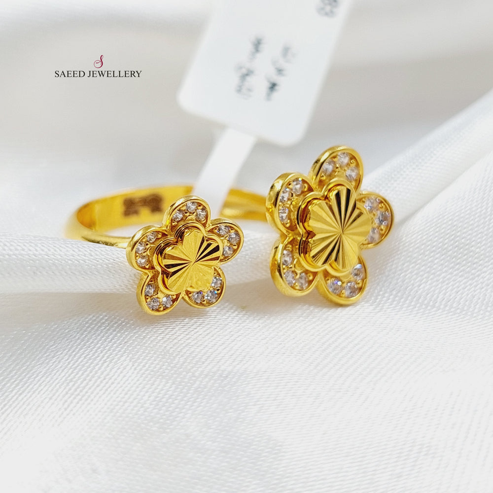 21K Gold Zircon Studded Clover Ring by Saeed Jewelry - Image 2