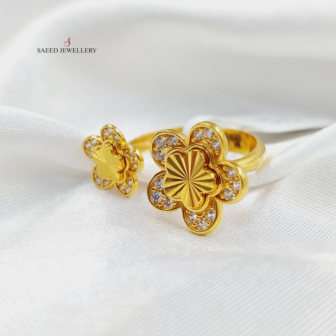 21K Gold Zircon Studded Clover Ring by Saeed Jewelry - Image 4