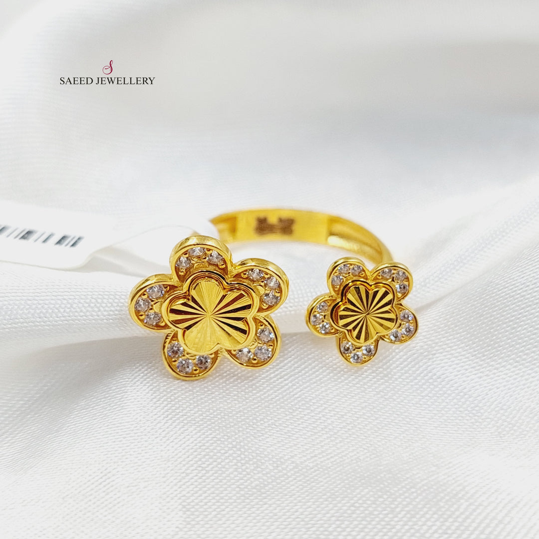 21K Gold Zircon Studded Clover Ring by Saeed Jewelry - Image 5