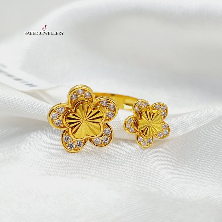 21K Gold Zircon Studded Clover Ring by Saeed Jewelry - Image 6