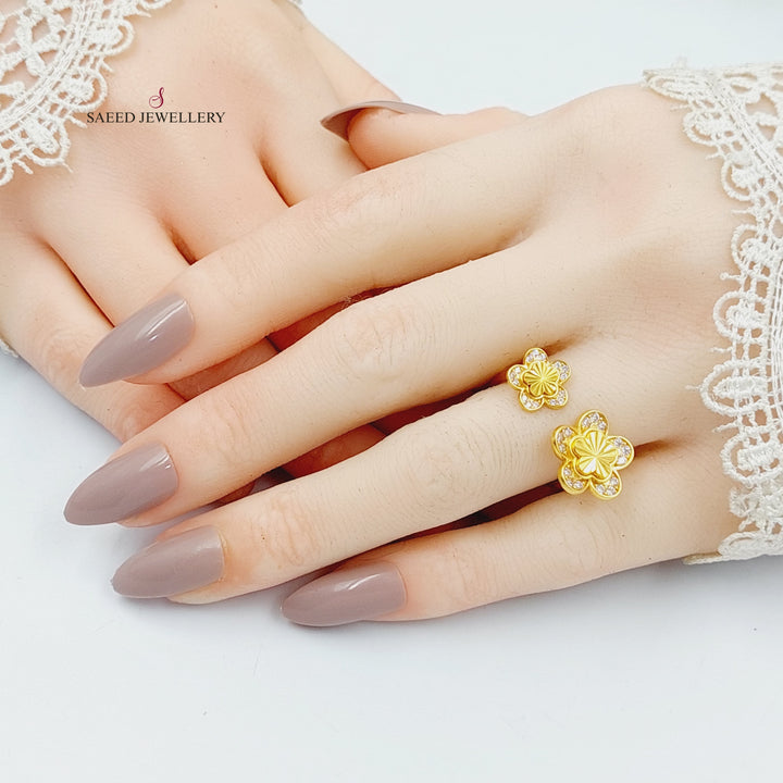 21K Gold Zircon Studded Clover Ring by Saeed Jewelry - Image 1