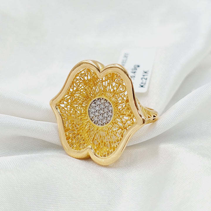 21K Gold Zircon Studded Rose Ring by Saeed Jewelry - Image 3