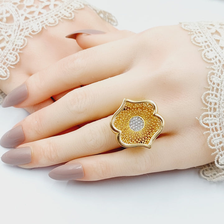 21K Gold Zircon Studded Rose Ring by Saeed Jewelry - Image 5