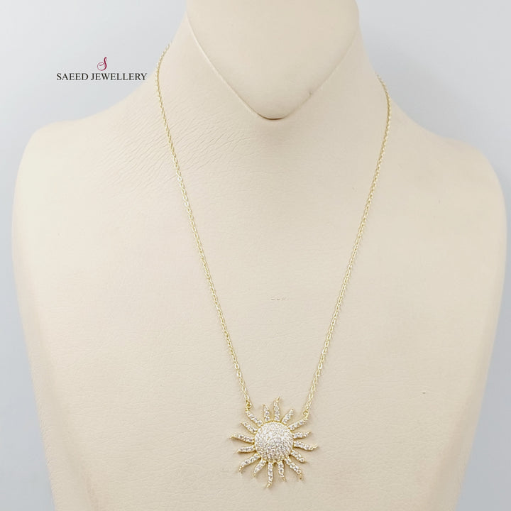 18K Gold Zircon Studded Sun Necklace by Saeed Jewelry - Image 6