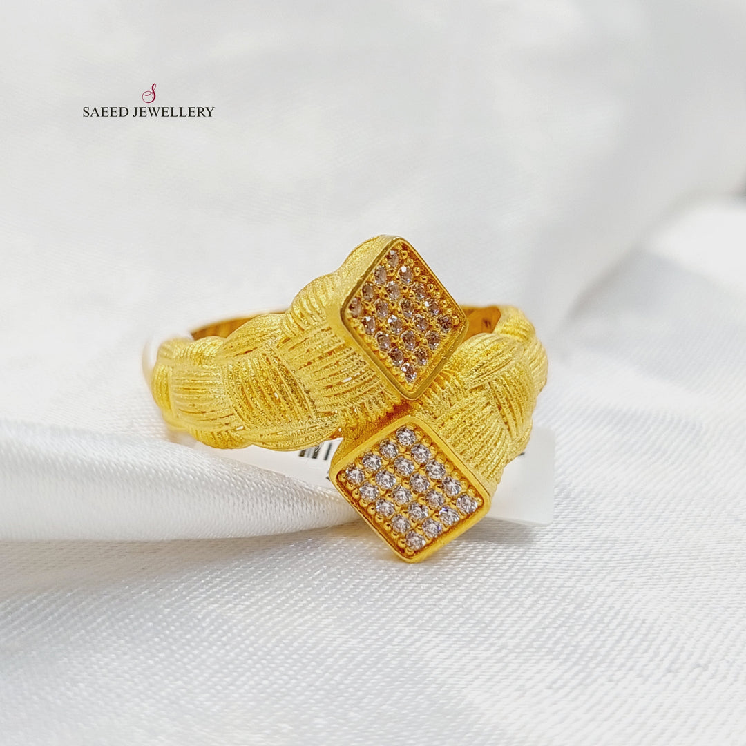 21K Gold Zircon Studded Turkish Ring by Saeed Jewelry - Image 1