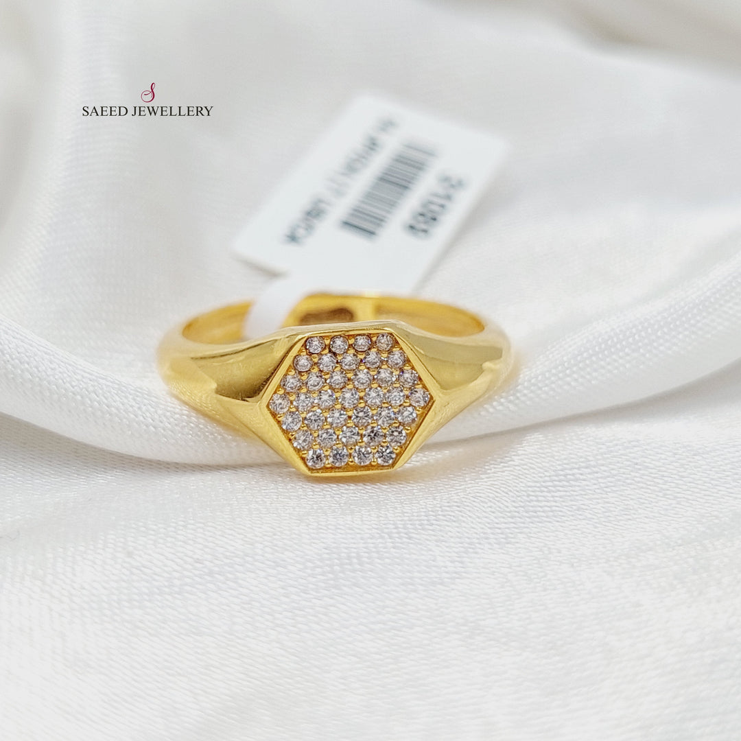 21K Gold Zircon Studded Turkish Ring by Saeed Jewelry - Image 1