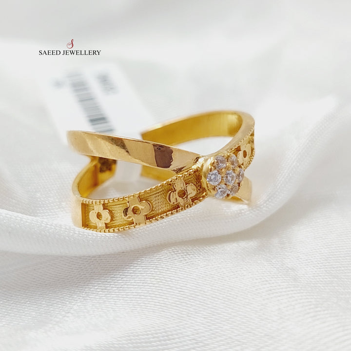 21K Gold Zircon Studded X Style Ring by Saeed Jewelry - Image 3