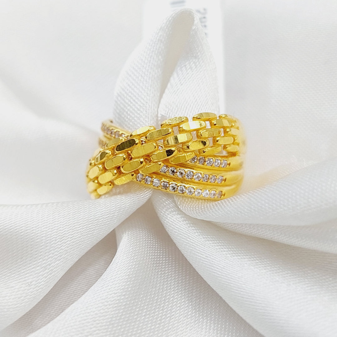 21K Gold Zircon Studded X Style Ring by Saeed Jewelry - Image 3