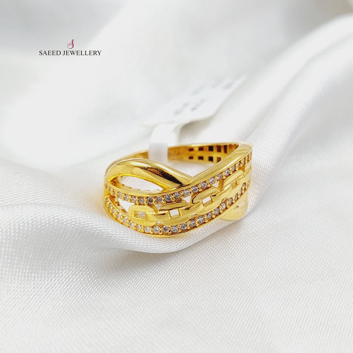 21K Gold Zircon Studded X Style Ring by Saeed Jewelry - Image 4