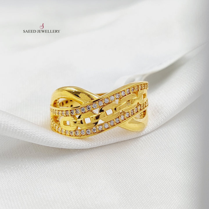 21K Gold Zircon Studded X Style Ring by Saeed Jewelry - Image 1