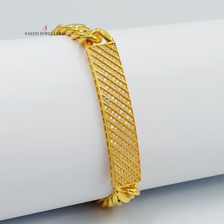 21K Gold Zircon Studded Bar Bracelet by Saeed Jewelry - Image 5