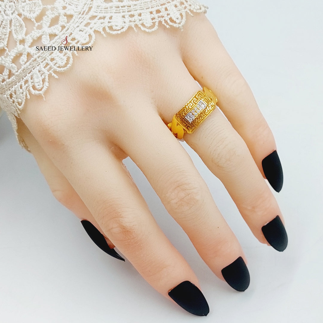 21K Gold Zircon Studded Bar Ring by Saeed Jewelry - Image 4