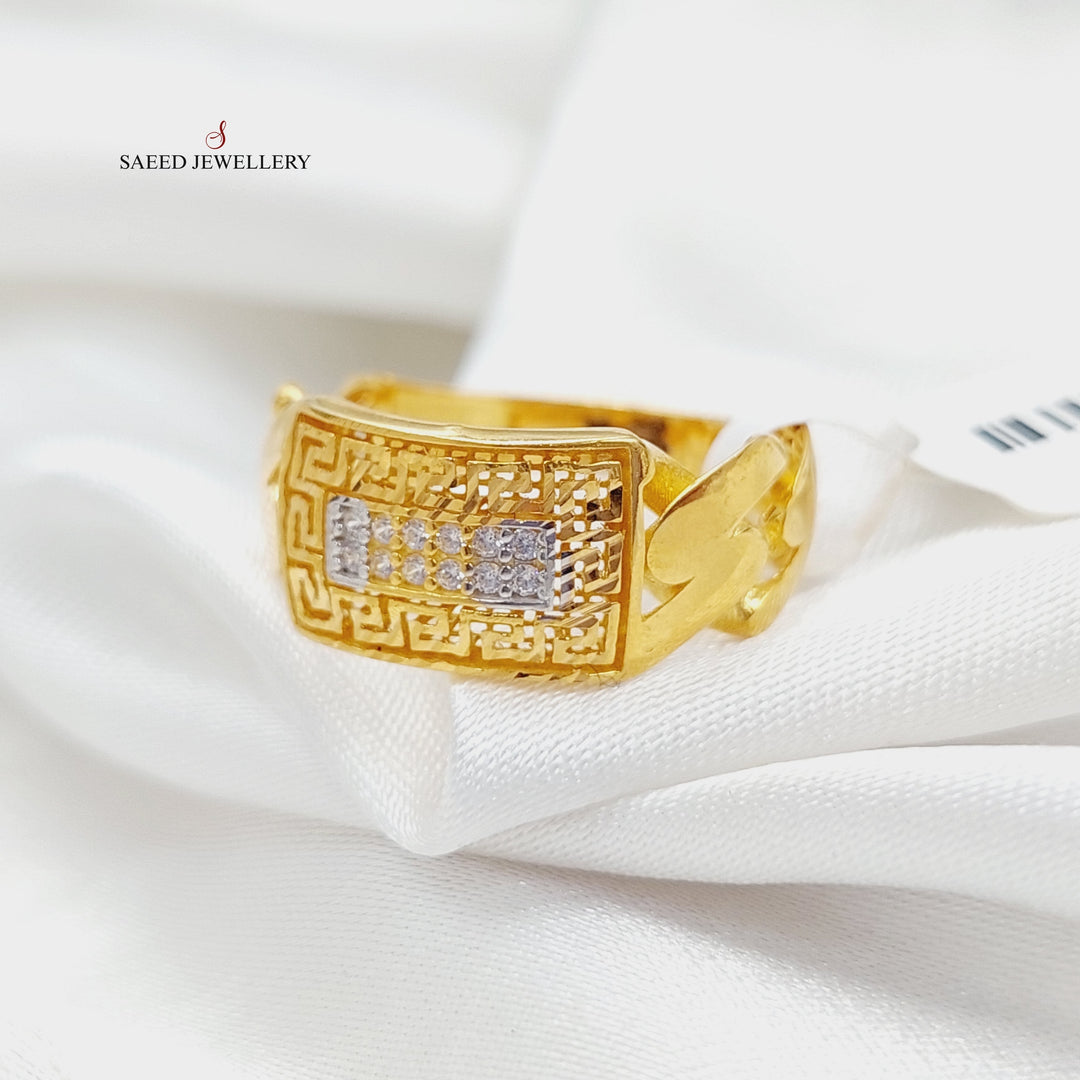 21K Gold Zircon Studded Bar Ring by Saeed Jewelry - Image 1