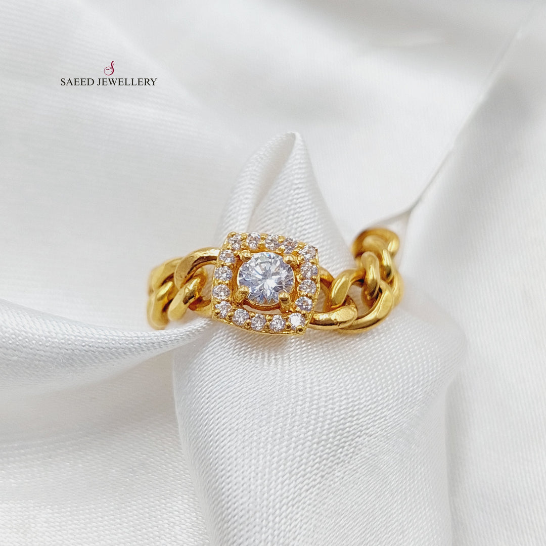 21K Gold Zircon Studded Chain Links Ring by Saeed Jewelry - Image 3