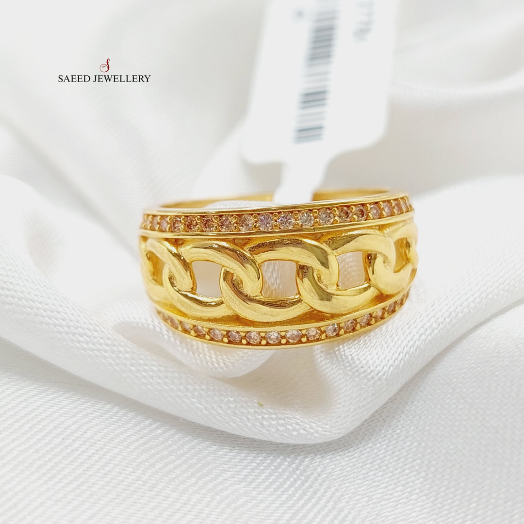 21K Gold Zircon Studded Cuban Links Ring by Saeed Jewelry - Image 5