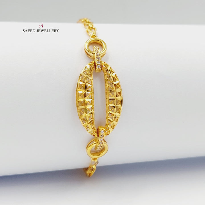 21K Gold Zircon Studded Engraved Bracelet by Saeed Jewelry - Image 5