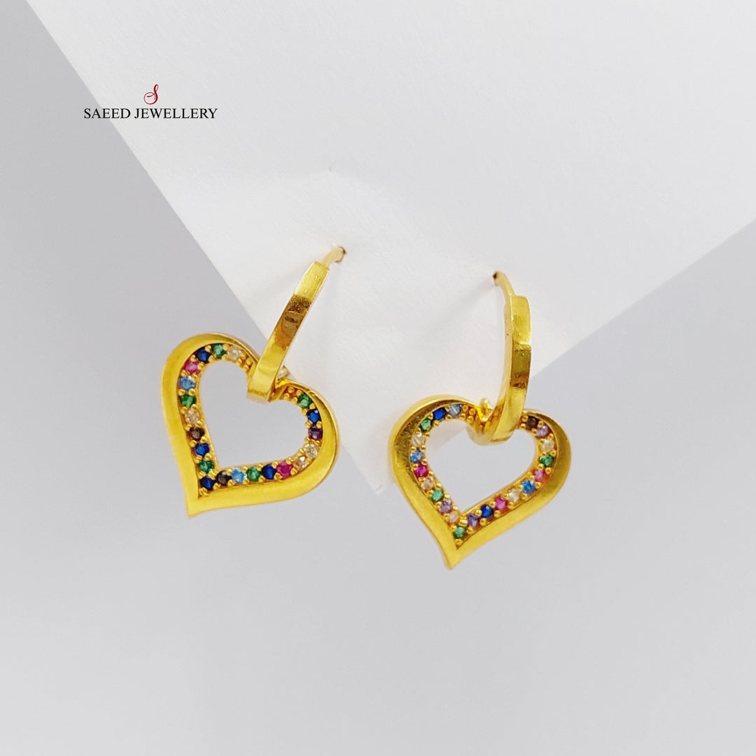 21K Gold Zircon Studded Heart Earrings by Saeed Jewelry - Image 4