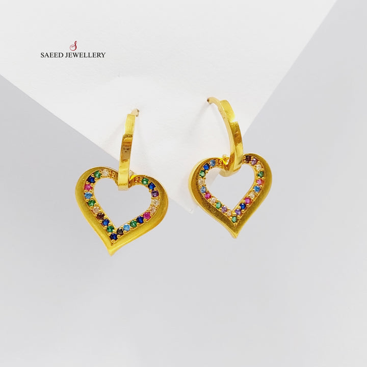 21K Gold Zircon Studded Heart Earrings by Saeed Jewelry - Image 5