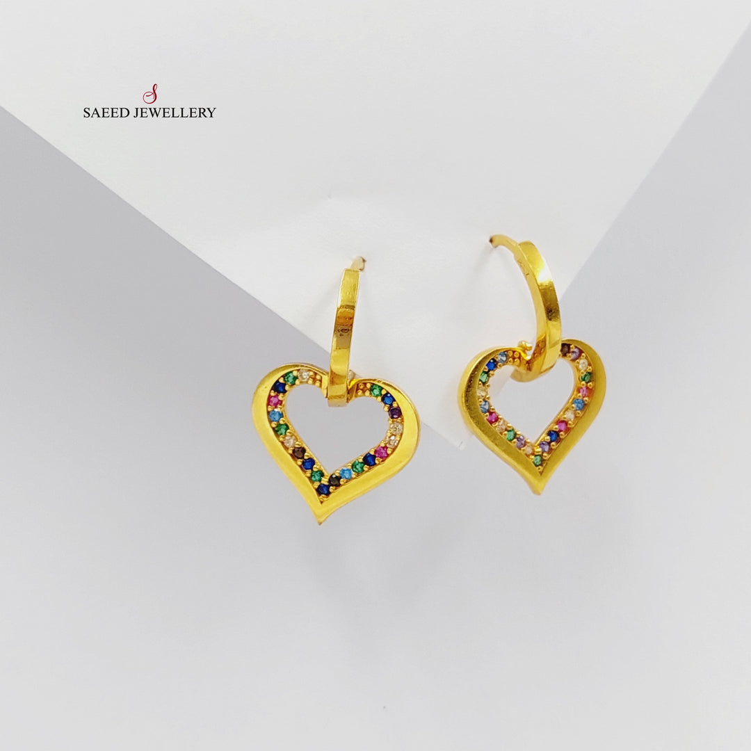 21K Gold Zircon Studded Heart Earrings by Saeed Jewelry - Image 1