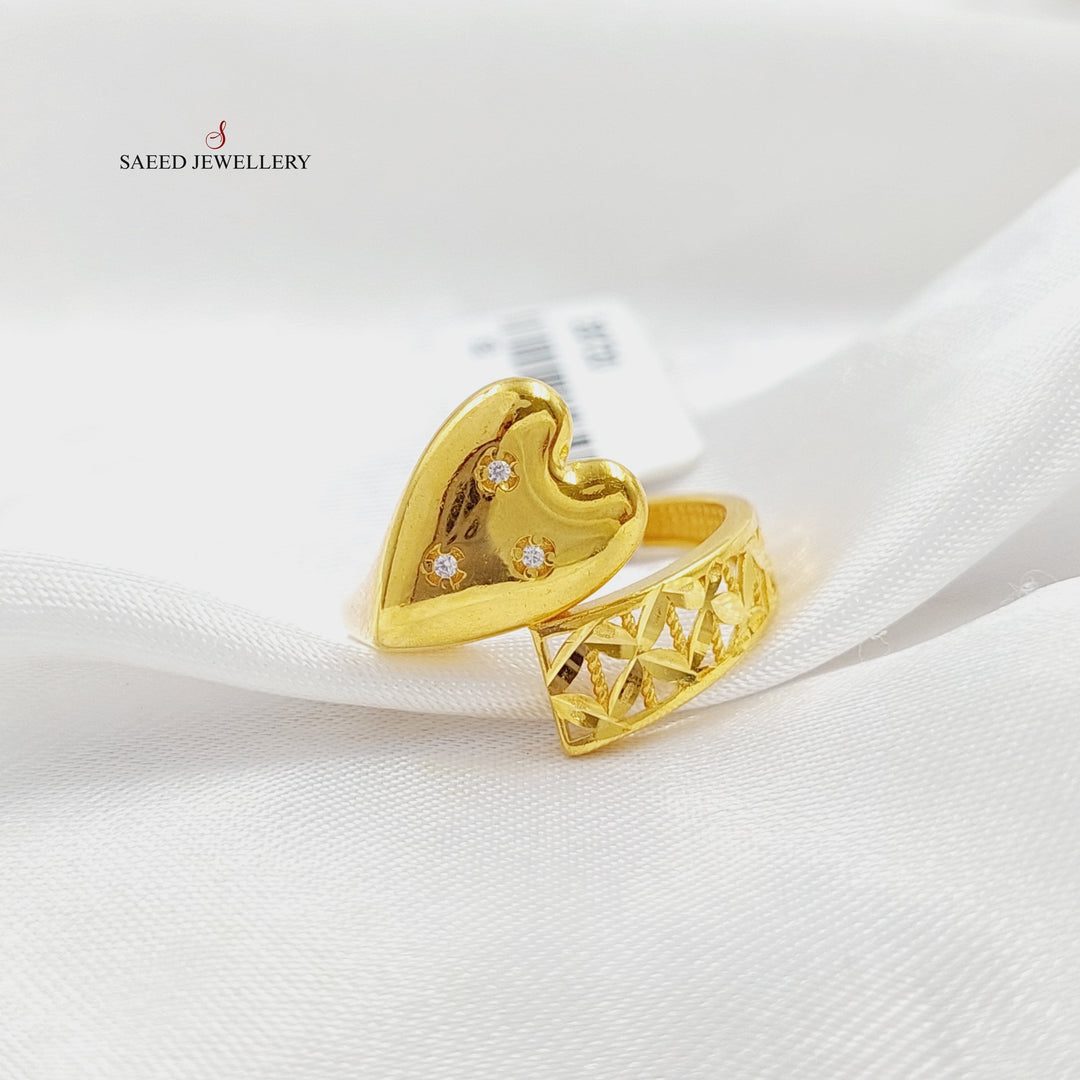 21K Gold Zircon Studded Heart Ring by Saeed Jewelry - Image 4