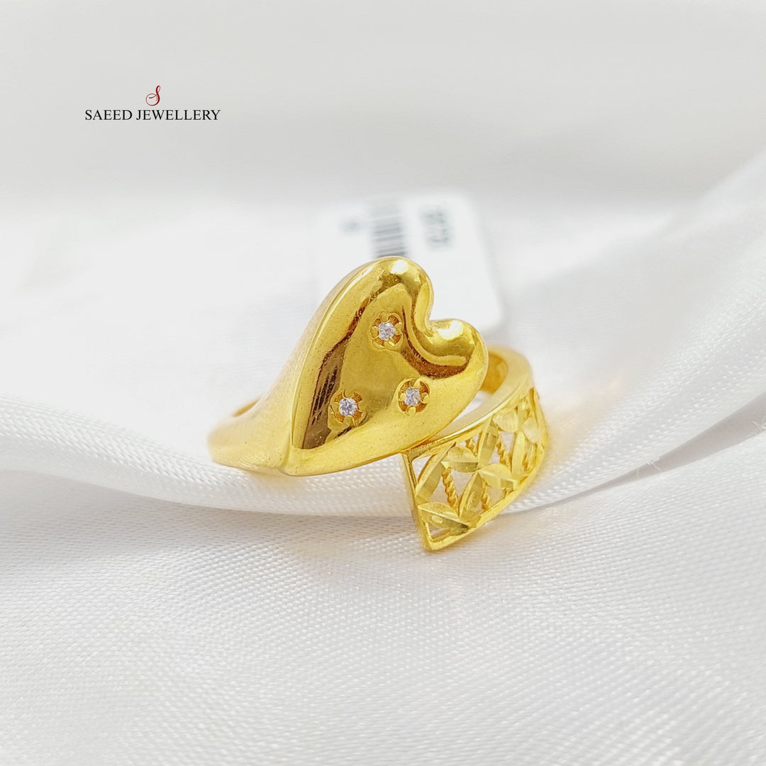 21K Gold Zircon Studded Heart Ring by Saeed Jewelry - Image 3