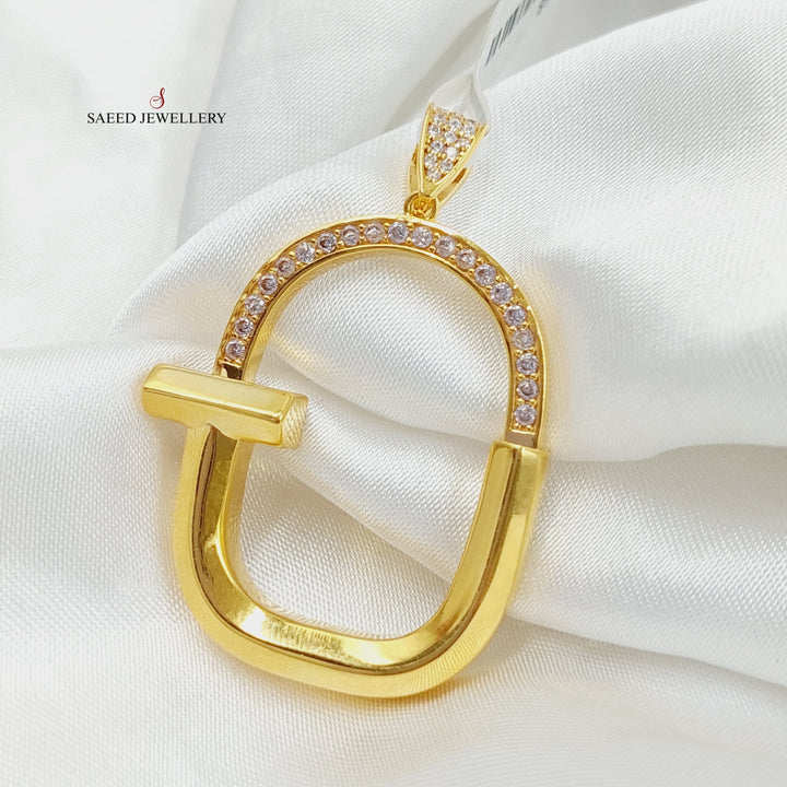 21K Gold Zircon Studded Lock Pendant by Saeed Jewelry - Image 2