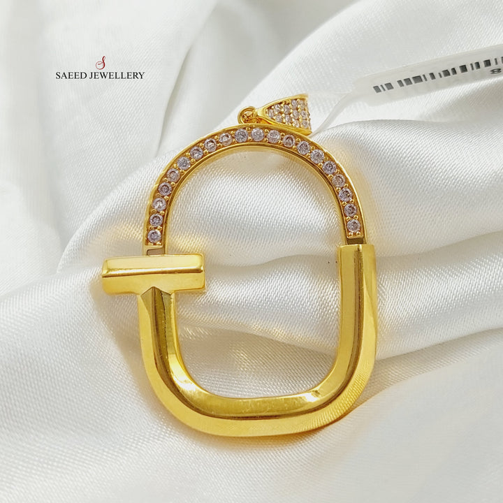 21K Gold Zircon Studded Lock Pendant by Saeed Jewelry - Image 4