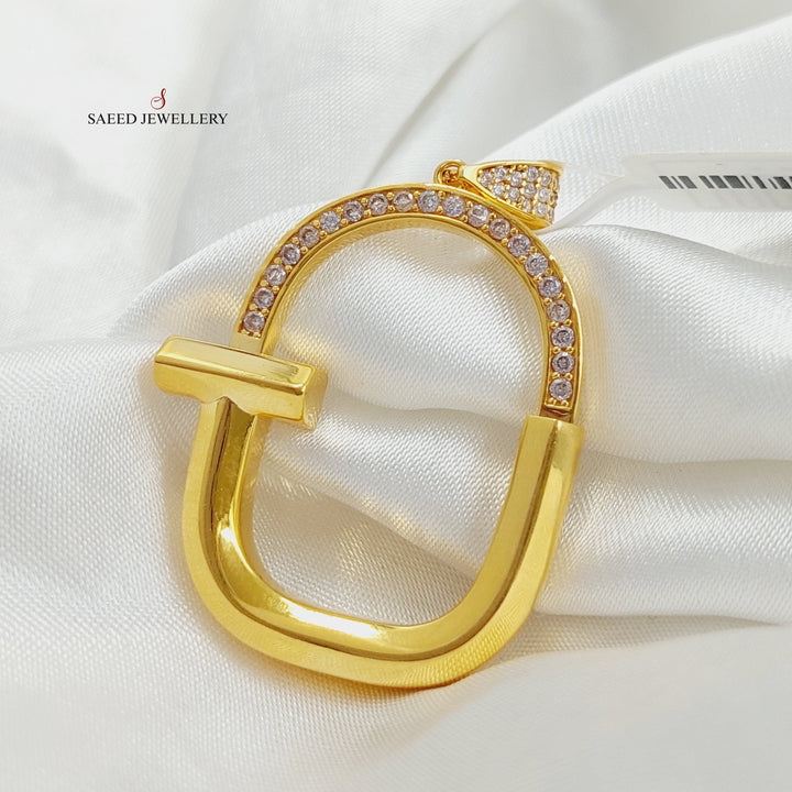 21K Gold Zircon Studded Lock Pendant by Saeed Jewelry - Image 5