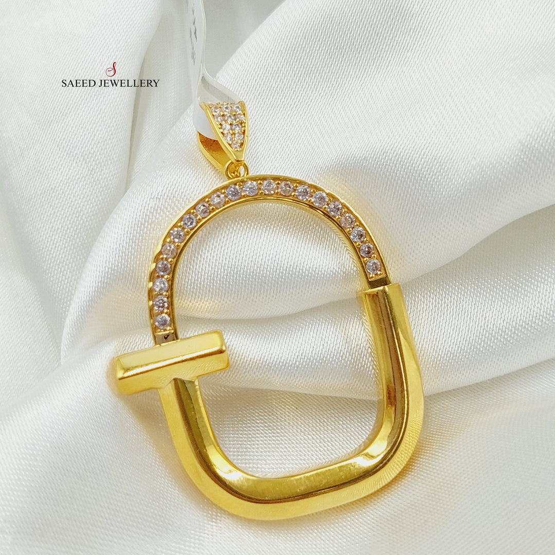 21K Gold Zircon Studded Lock Pendant by Saeed Jewelry - Image 6