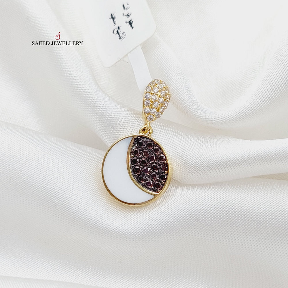 18K Gold Zircon Studded Moon Pendant by Saeed Jewelry - Image 2