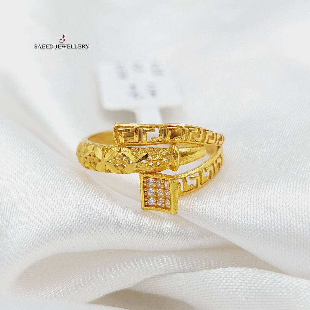 21K Gold Zircon Studded Nail Ring by Saeed Jewelry - Image 1