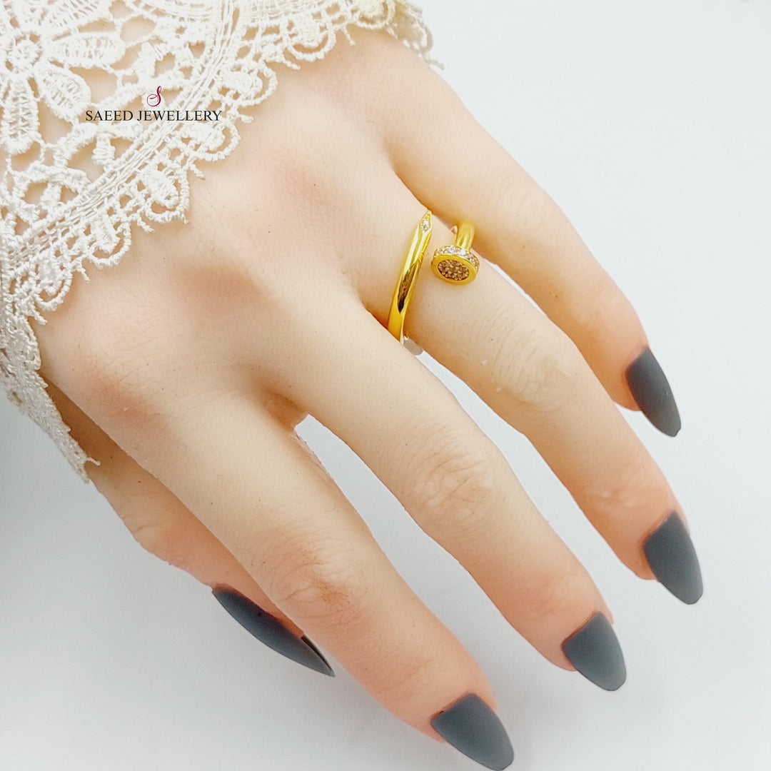 21K Gold Zircon Studded Nail Ring by Saeed Jewelry - Image 4