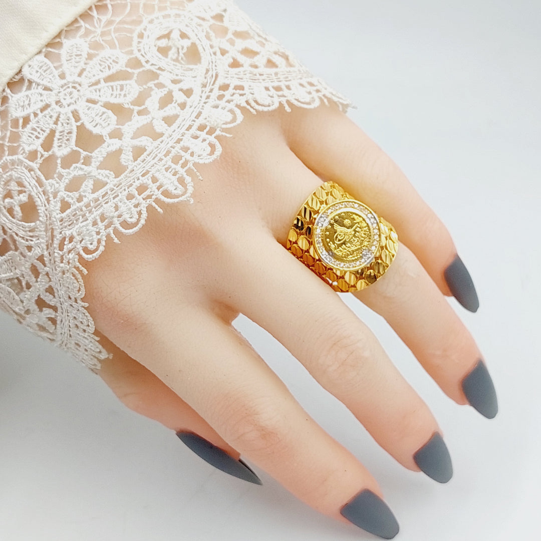 21K Gold Zircon Studded Rashadi Ring by Saeed Jewelry - Image 4